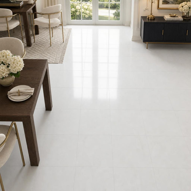 Thassos White 18x18 Honed Natural Marble Tile — Dining Room floor