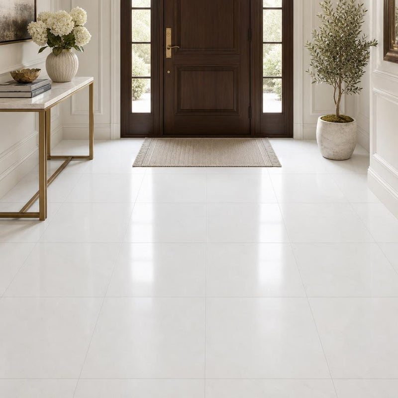 Thassos White 18x18 Honed Natural Marble Tile — Foyer floor