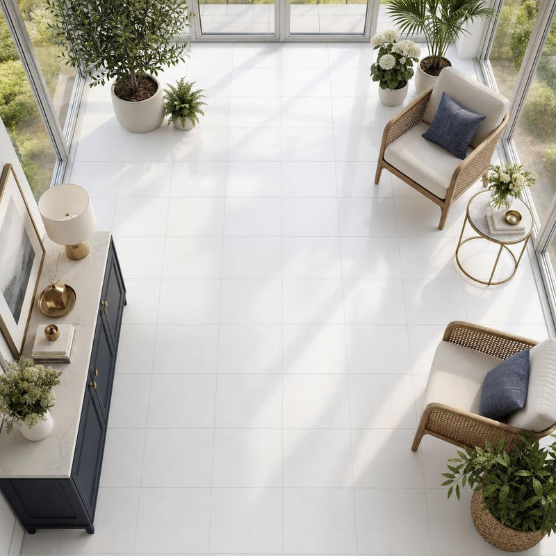 Thassos White 18x18 Honed Natural Marble Tile — Sunroom floor