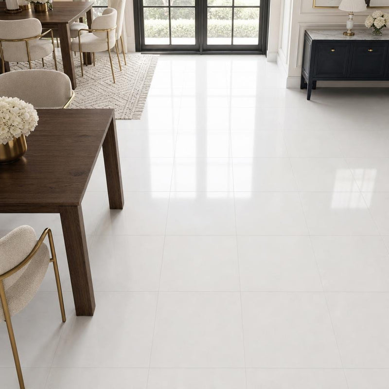 Thassos White 18x18 Polished Marble Tile — Dining Room floor