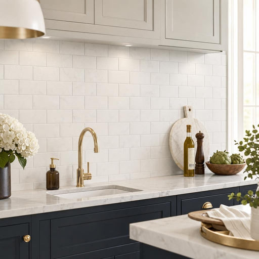 Thassos White 3x6 Subway Honed Marble Tile — Kitchen backsplash