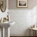 Thassos White 3x6 Subway Honed Marble Tile — Powder Room wainscot