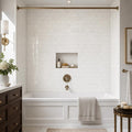 Thassos White 3x6 Subway Polished Marble Tile — Bathroom tub surround