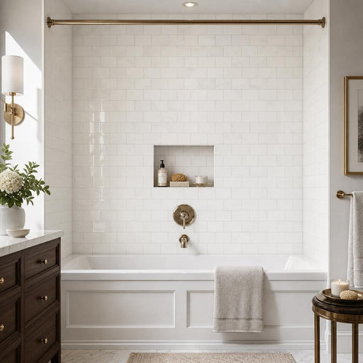 Thassos White 3x6 Subway Polished Marble Tile — Bathroom tub surround