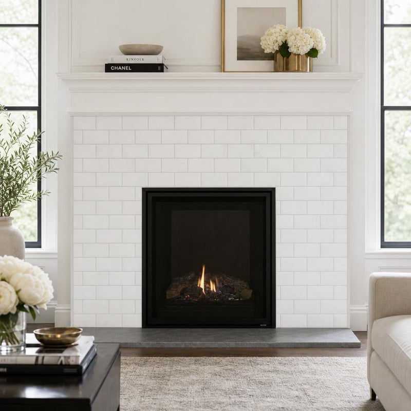 Thassos White 3x6 Subway Polished Marble Tile — Living Room fireplace surround