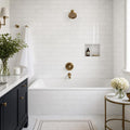 Thassos White 4x12 Subway Honed Marble Tile — Bathroom tub surround