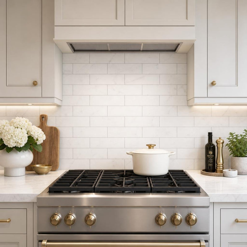 Thassos White 4x12 Subway Honed Marble Tile — Kitchen backsplash