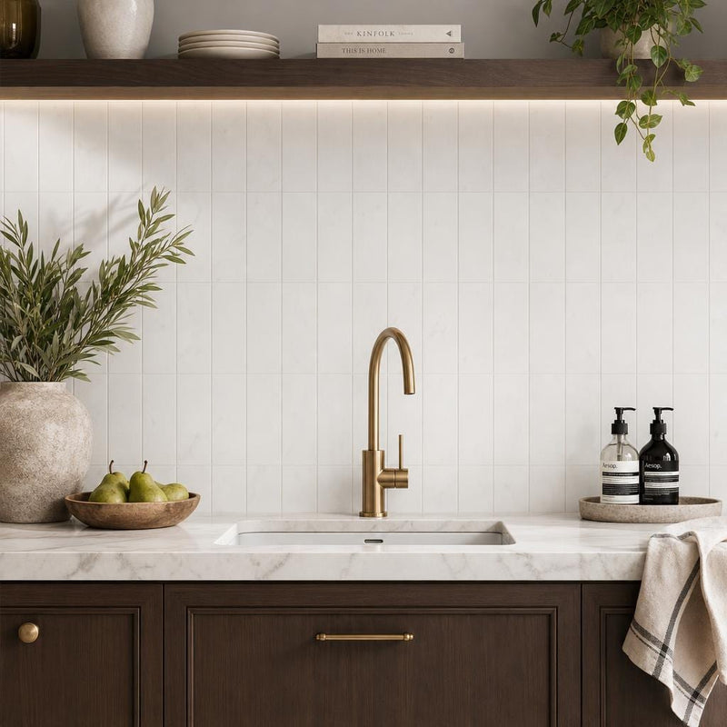 Thassos White 6x12 Subway Honed Marble Tile — Kitchen backsplash