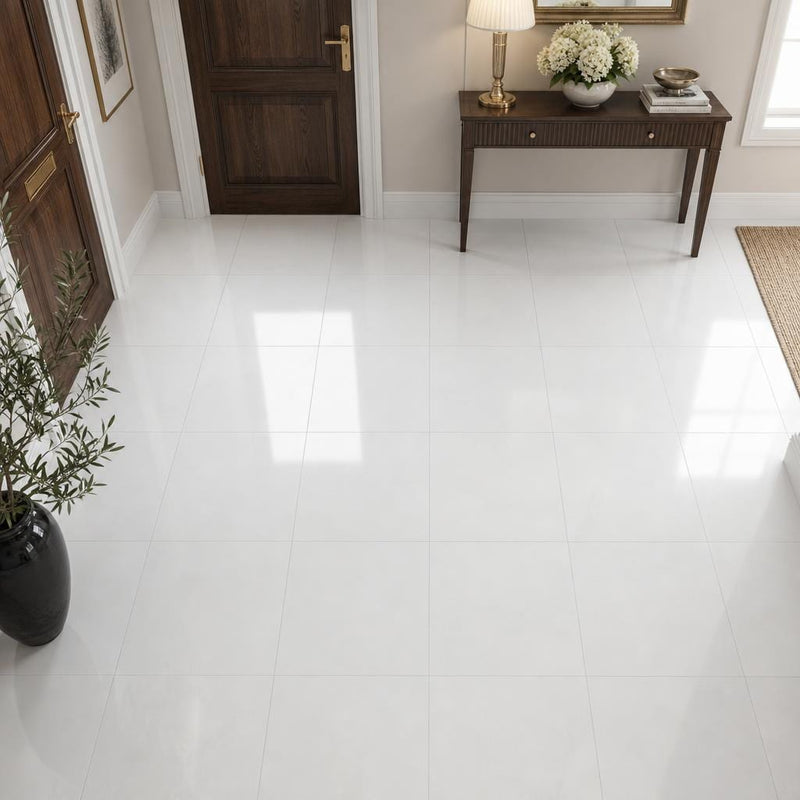 Thassos White AA Select 12x12 Polished Natural Marble Tile — Foyer floor