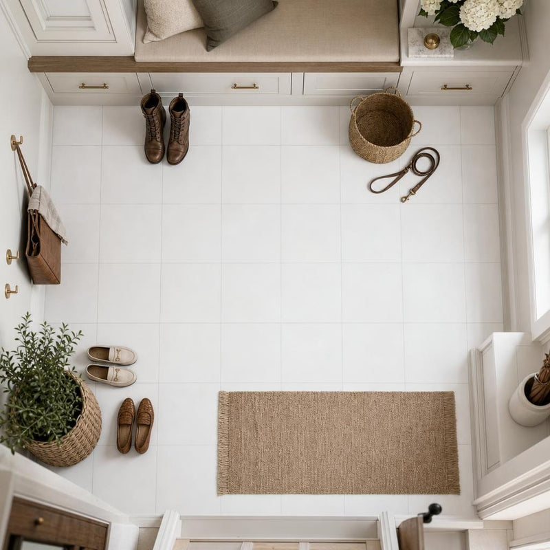 Thassos White AA Select 12x12 Polished Natural Marble Tile — Mudroom floor