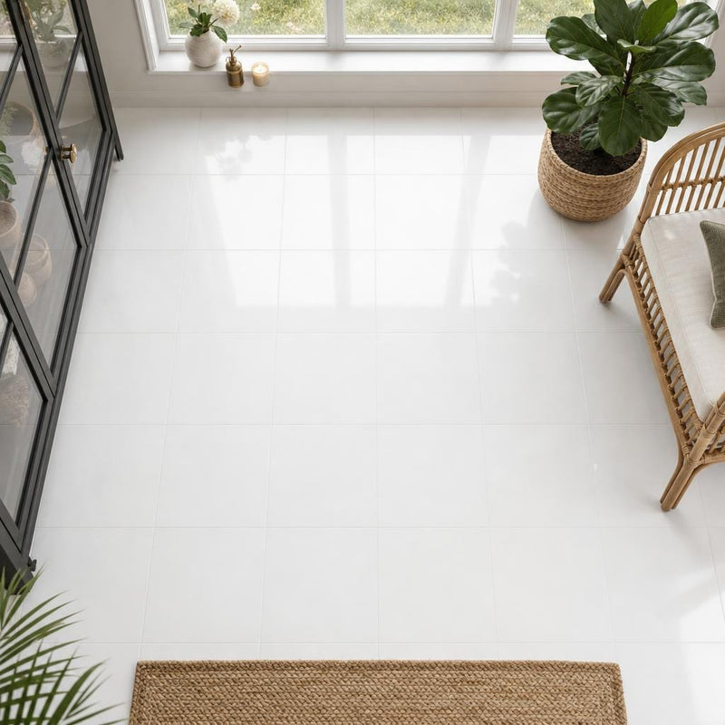 Thassos White AA Select 12x12 Polished Natural Marble Tile — Sunroom floor