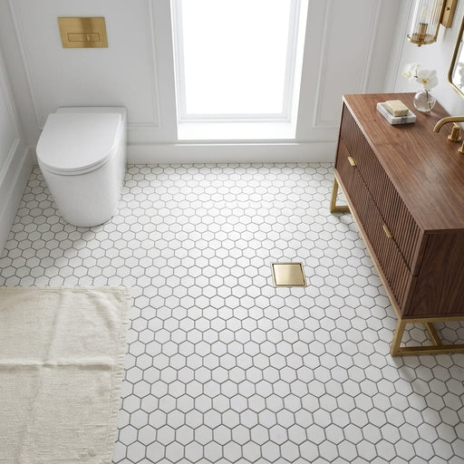 Thassos White (Greek) Marble 1x1 Honed Hexagon Mosaic — Bathroom floor