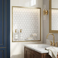 Thassos White (Greek) Marble 1x1 Honed Hexagon Mosaic — Bathroom niche
