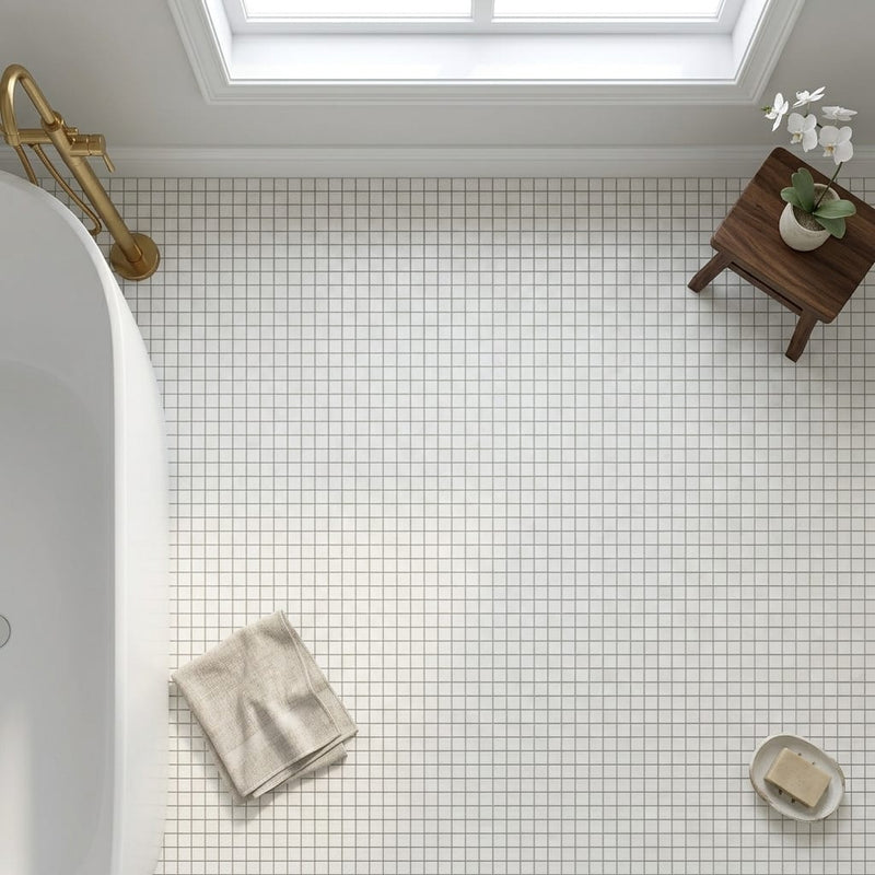 Thassos White (Greek) Marble 1x1 Honed Mosaic — Bathroom floor