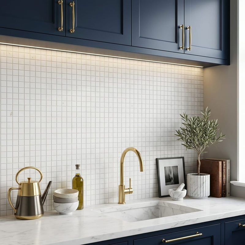 Thassos White (Greek) Marble 1x1 Honed Mosaic — Kitchen backsplash
