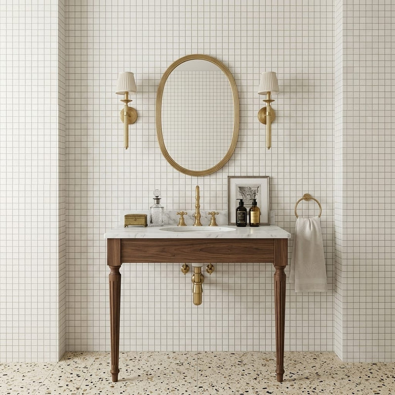 Thassos White (Greek) Marble 1x1 Honed Mosaic — Powder Room wall