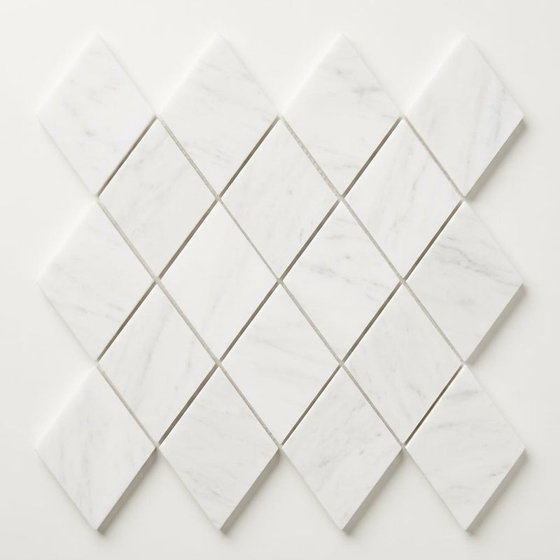 Thassos White (Greek) Marble 1x2 Honed Diamond / Rhomboid Mosaic close-up