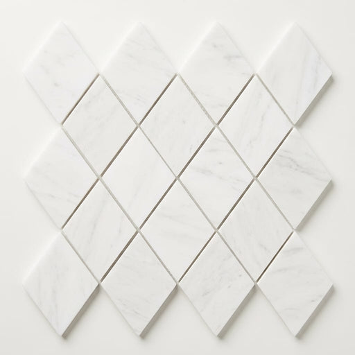 Thassos White (Greek) Marble 1x2 Honed Diamond / Rhomboid Mosaic close-up