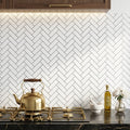 Thassos White (Greek) Marble 1x3 Honed Herringbone Mosaic — Kitchen backsplash