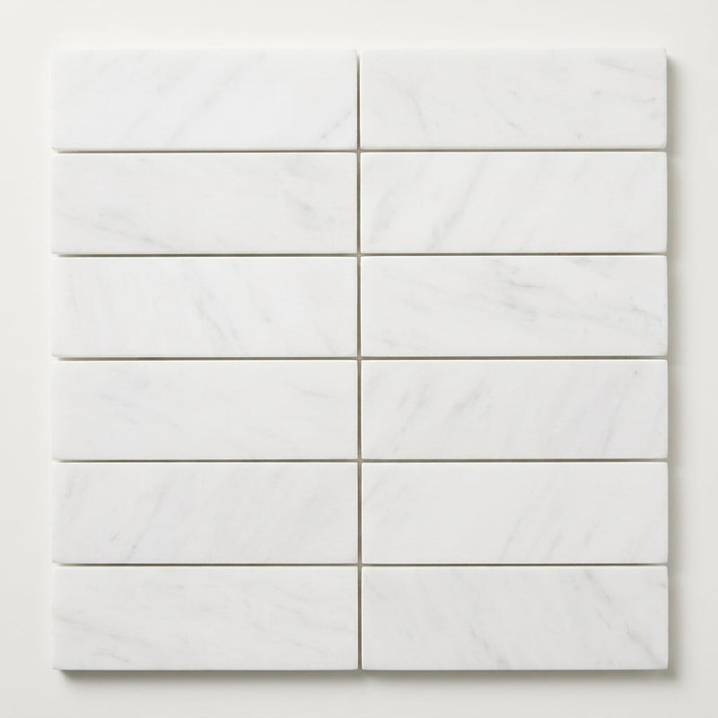 Thassos White (Greek) Marble 1x4 Honed Herringbone Mosaic close-up