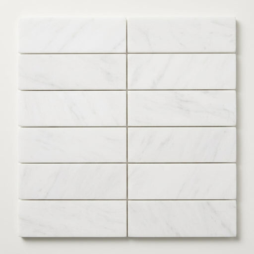 Thassos White (Greek) Marble 1x4 Honed Herringbone Mosaic close-up