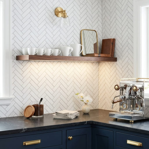 Thassos White (Greek) Marble 1x4 Honed Herringbone Mosaic — Kitchen backsplash