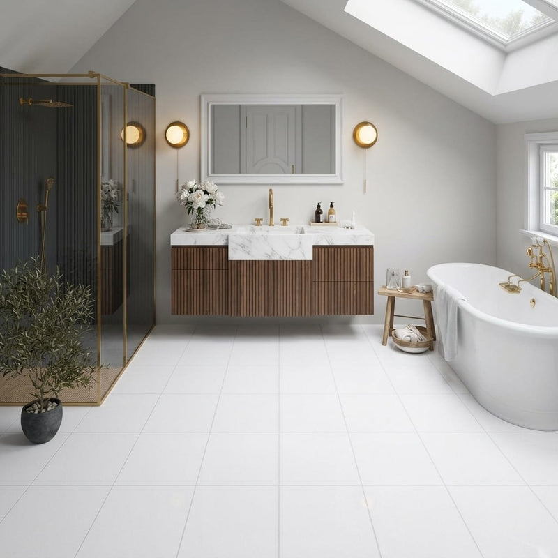 Thassos White (Greek) Marble 12x12 Honed Tile — Bathroom floor