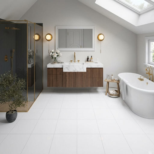 Thassos White (Greek) Marble 12x12 Honed Tile — Bathroom floor