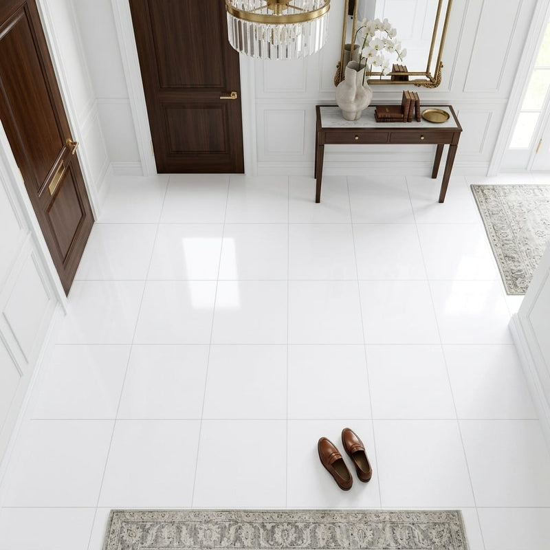 Thassos White (Greek) Marble 12x12 Honed Tile — Foyer floor