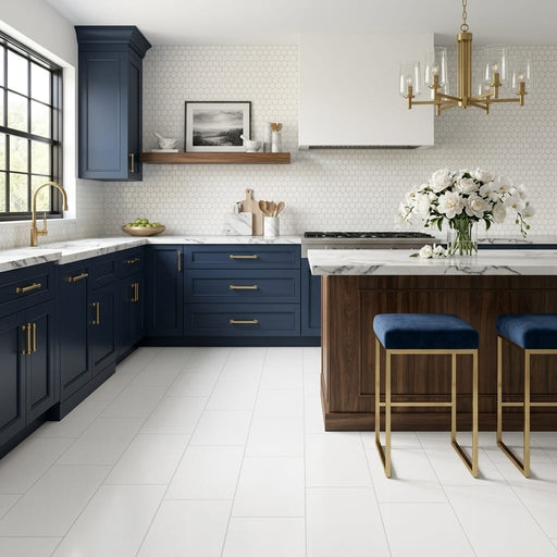 Thassos White (Greek) Marble 12x24 Honed Tile — Kitchen floor