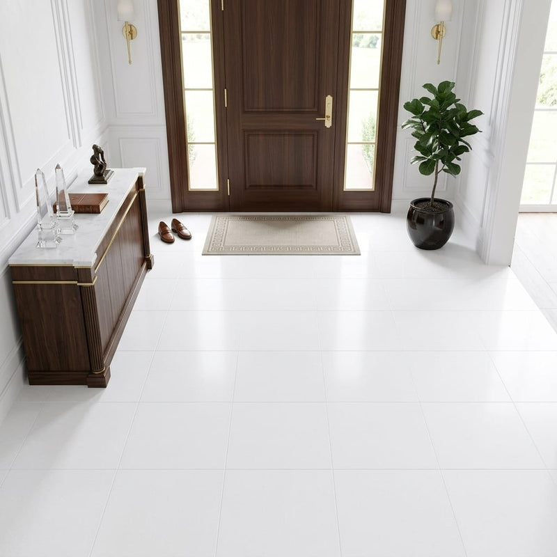 Thassos White (Greek) Marble 18x18 Honed Tile — Foyer floor