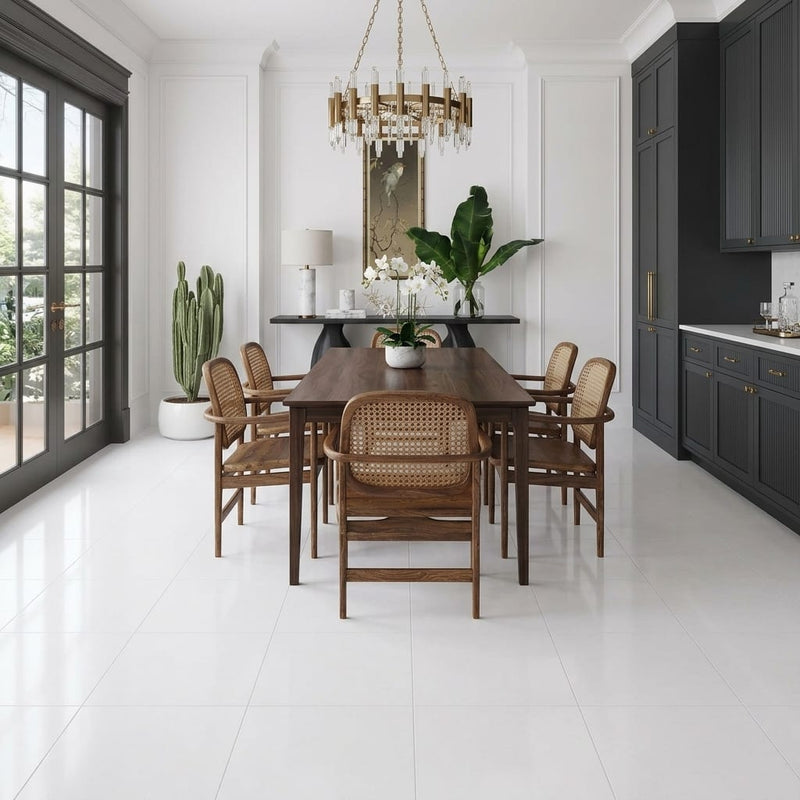 Thassos White (Greek) Marble 18x18 Honed Tile — Living Room floor