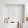 Thassos White (Greek) Marble 2x2 Honed Hexagon Mosaic — Bathroom niche