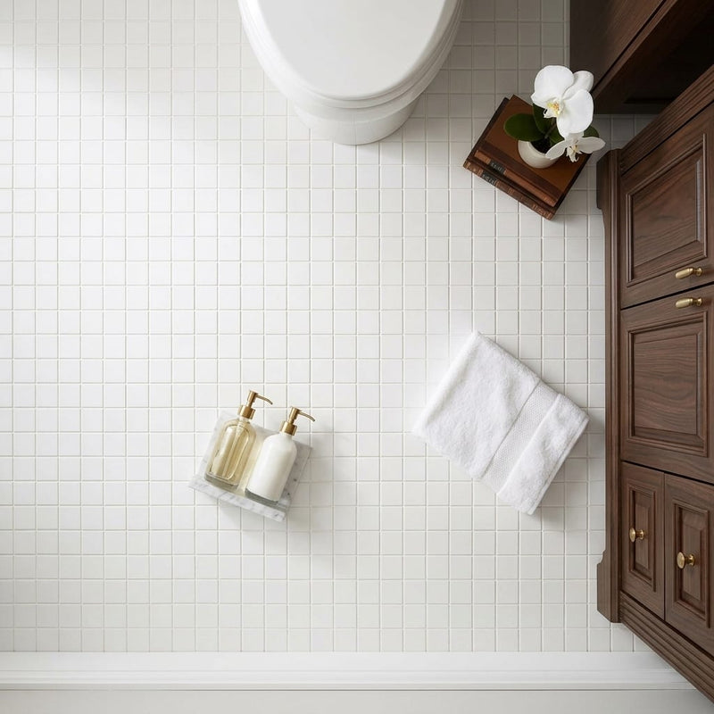 Thassos White (Greek) Marble 2x2 Honed Mosaic — Bathroom floor