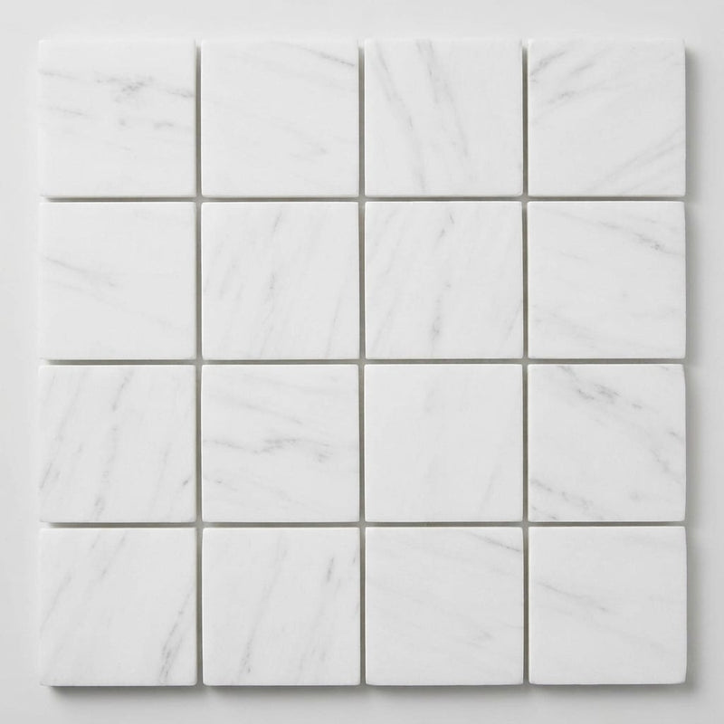 Thassos White (Greek) Marble 2x2 Honed Mosaic close-up