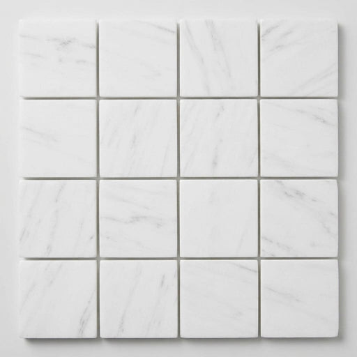 Thassos White (Greek) Marble 2x2 Honed Mosaic close-up