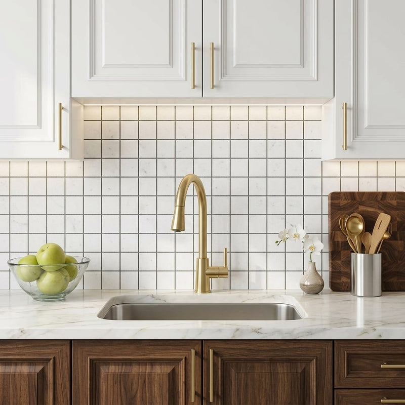 Thassos White (Greek) Marble 2x2 Honed Mosaic — Kitchen backsplash