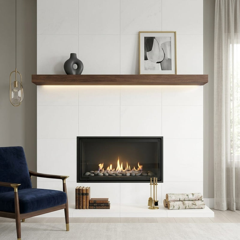 Thassos White (Greek) Marble 24x24 Honed Tile — Living Room fireplace surround