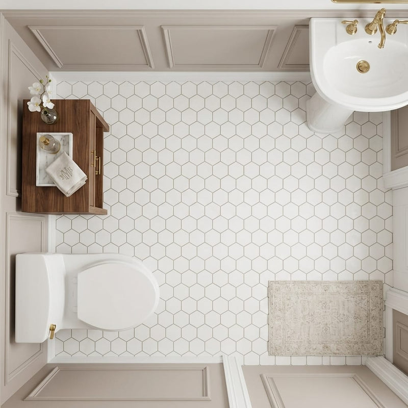 Thassos White (Greek) Marble 3x3 Honed Hexagon Mosaic — Powder Room floor