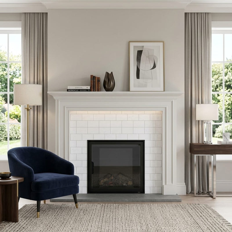 Thassos White (Greek) Marble 3x6 Honed Tile — Living Room fireplace surround