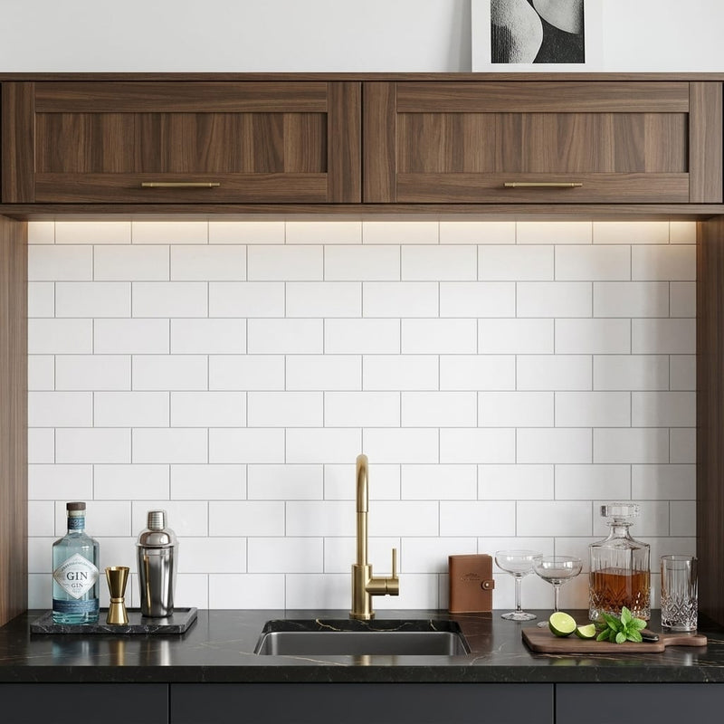 Thassos White (Greek) Marble 3x6 Honed Tile — Wet Bar backsplash