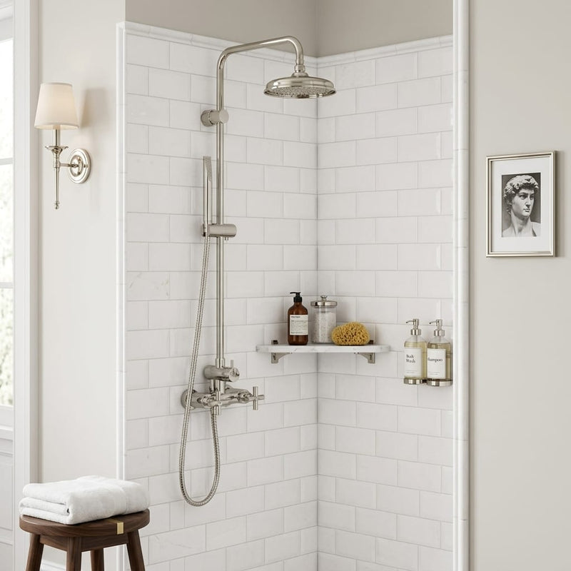 Thassos White (Greek) Marble 3x6 Tumbled Tile — Bathroom shower wall