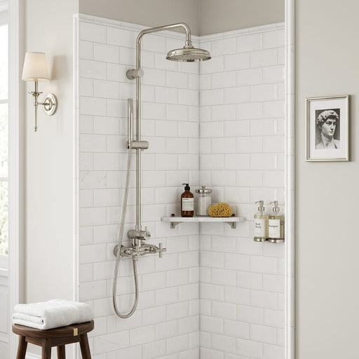 Thassos White (Greek) Marble 3x6 Tumbled Tile — Bathroom shower wall