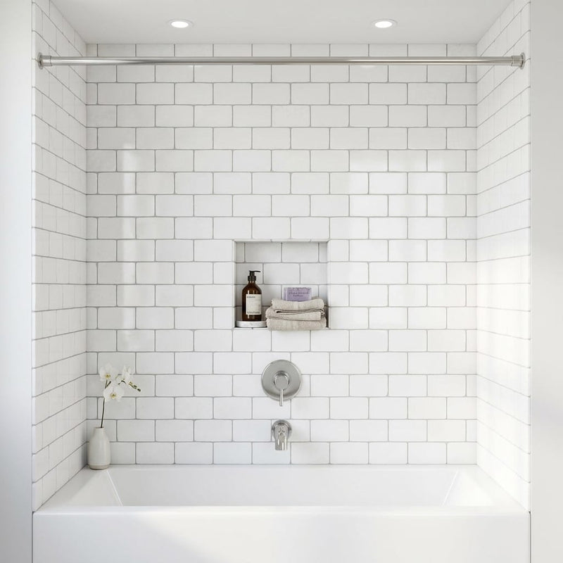 Thassos White (Greek) Marble 3x6 Tumbled Tile — Bathroom tub surround