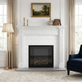 Thassos White (Greek) Marble 3x6 Tumbled Tile — Living Room fireplace surround