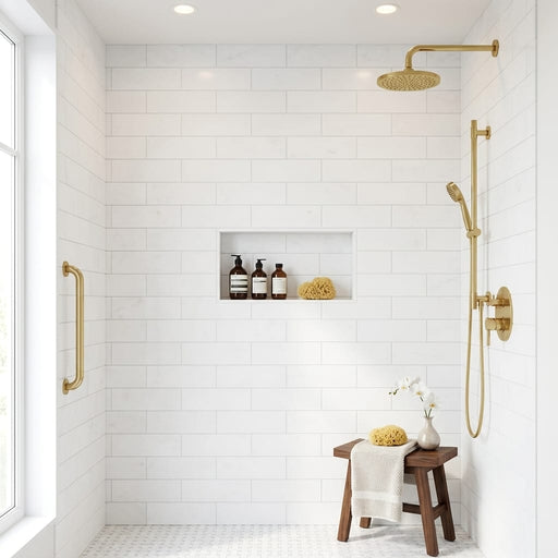 Thassos White (Greek) Marble 4x12 Honed Tile — Bathroom shower wall