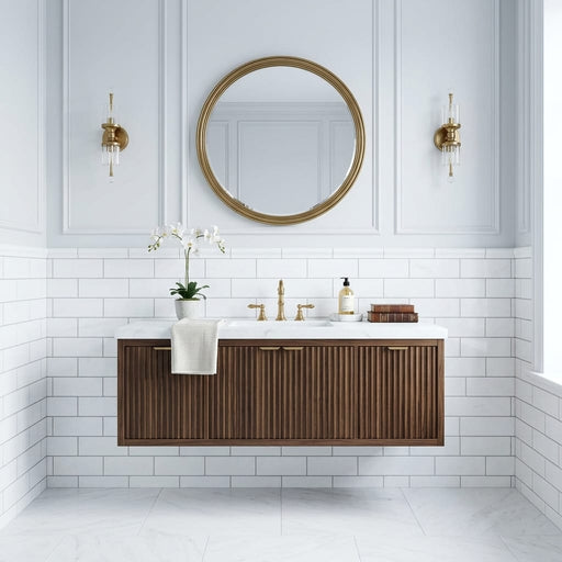 Thassos White (Greek) Marble 4x12 Honed Tile — Powder Room wainscot