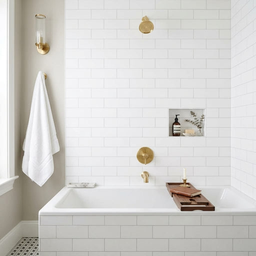Thassos White (Greek) Marble 4x12 Honed Tile — Bathroom tub surround