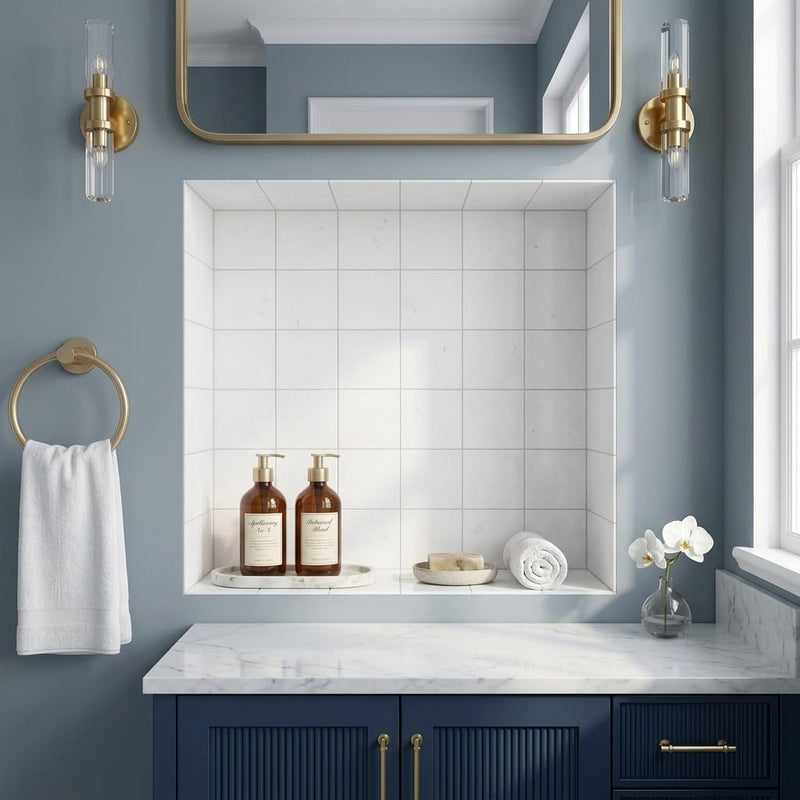 Thassos White (Greek) Marble 4x4 Honed Tile — Bathroom niche