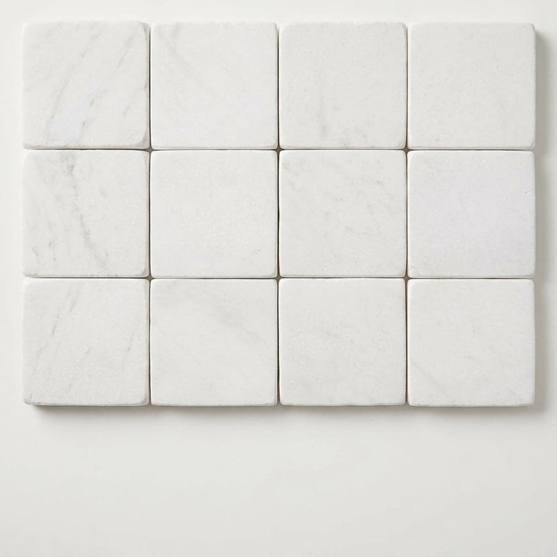Thassos White (Greek) Marble 4x4 Tumbled Tile close-up